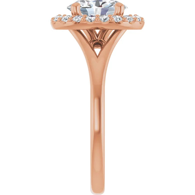 Oval Rose Gold Halo Solitaire Split Band Moissanite Engagement Ring