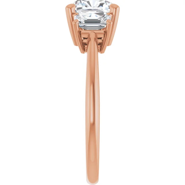 Cushion Rose Gold Tri Stone Moissanite Engagement Ring