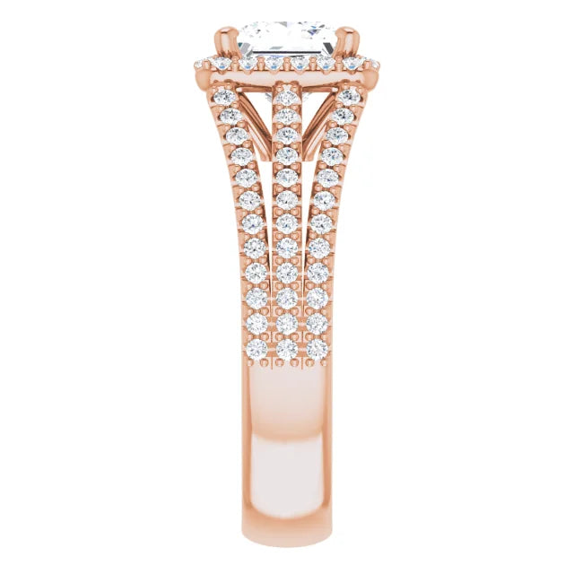 Princess Rose Gold Halo Split Pave Moissanite Engagement Ring