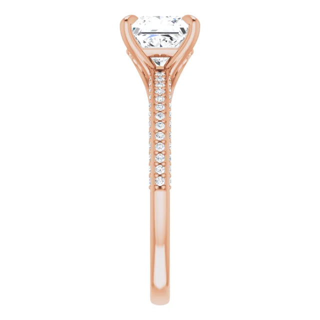 Princess Rose Gold Pave Moissanite Engagement Ring