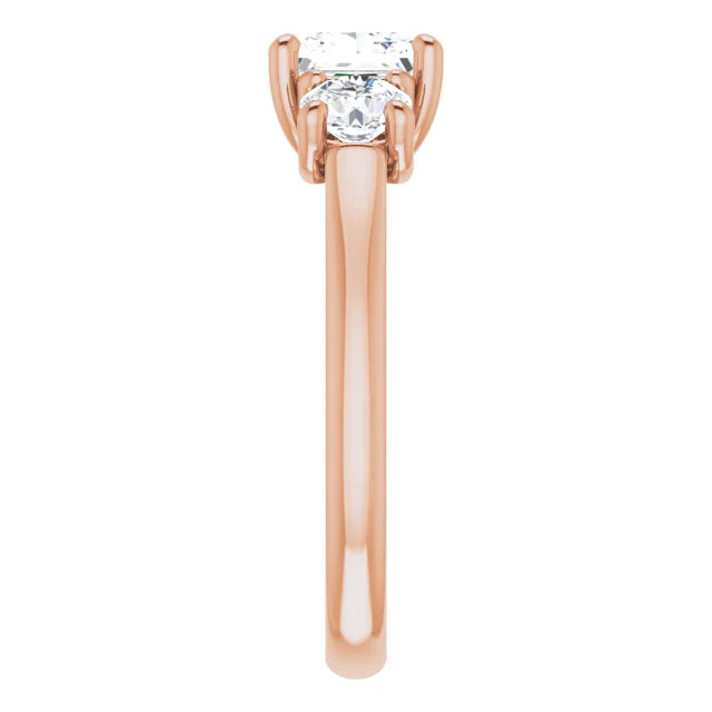 Princess Rose Gold Tri Stone Moissanite Engagement Ring
