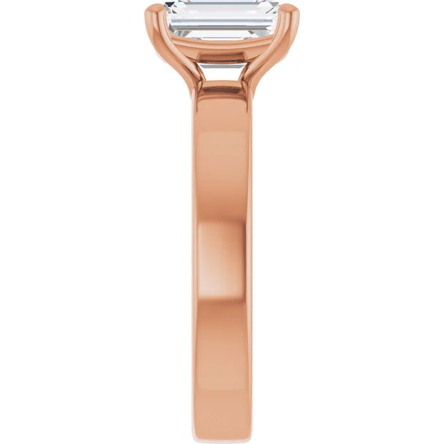 Emerald Rose Gold Wide Band Solitaire Moissanite Engagement Ring