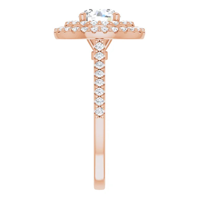 Round Brilliant Double Halo Rose Gold Moissanite Engagement Ring