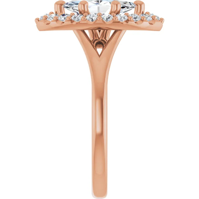 Marquise Rose Gold Halo Solitaire Split Band Moissanite Engagement