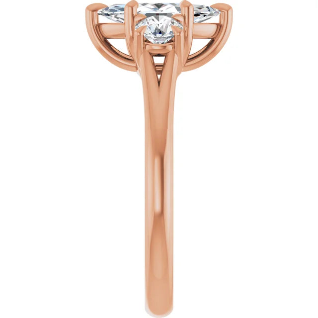 Marquise Rose Gold Tri Stone Moissanite Engagement Ring