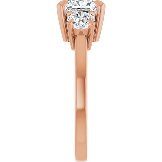 Cushion Rose Gold Tri Stone Moissanite Engagement Ring