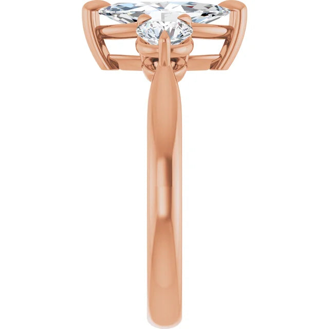 Marquise Rose Gold Tri Stone Moissanite Engagement Ring