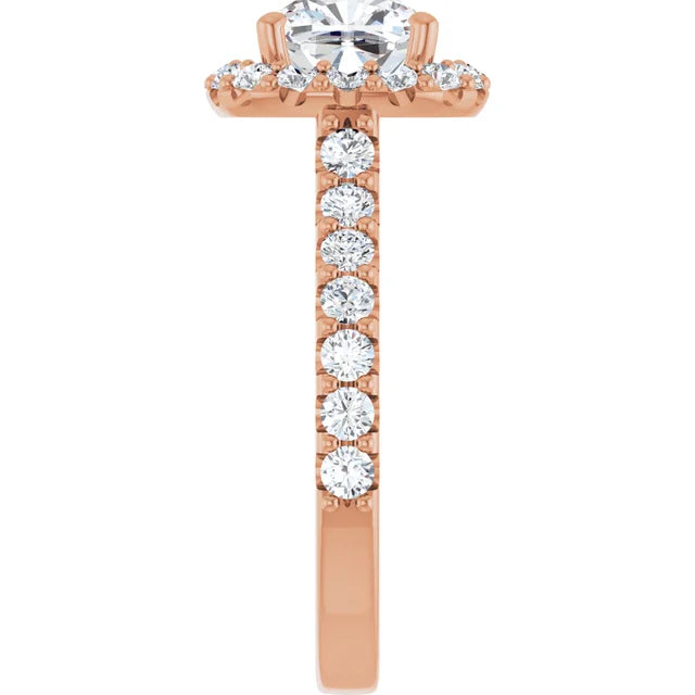Cushion Rose Gold Halo Moissanite Engagement Ring