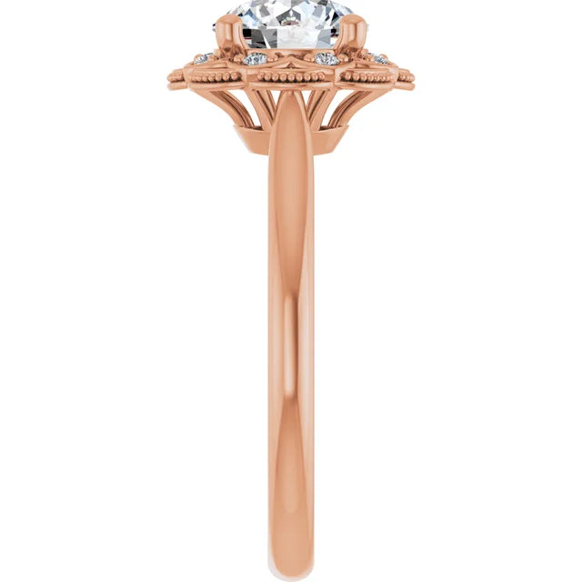 Round Brilliant Rose Gold Halo Moissanite Engagement Ring