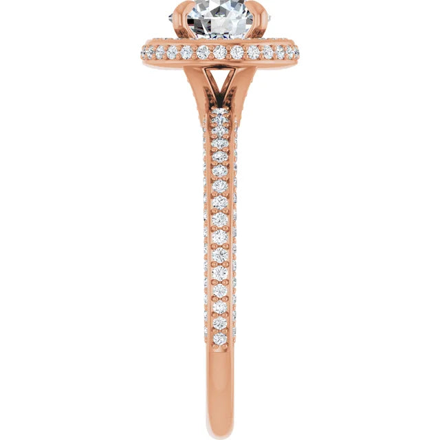 Round Brilliant Rose Gold Halo Pave Style Moissanite Engagement Ring