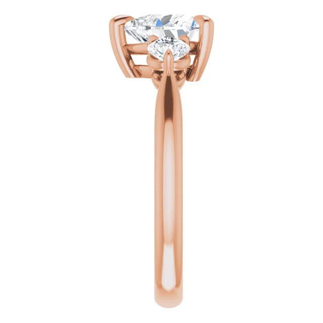 Heart Rose Gold Tri Stone Moissanite Engagement Ring
