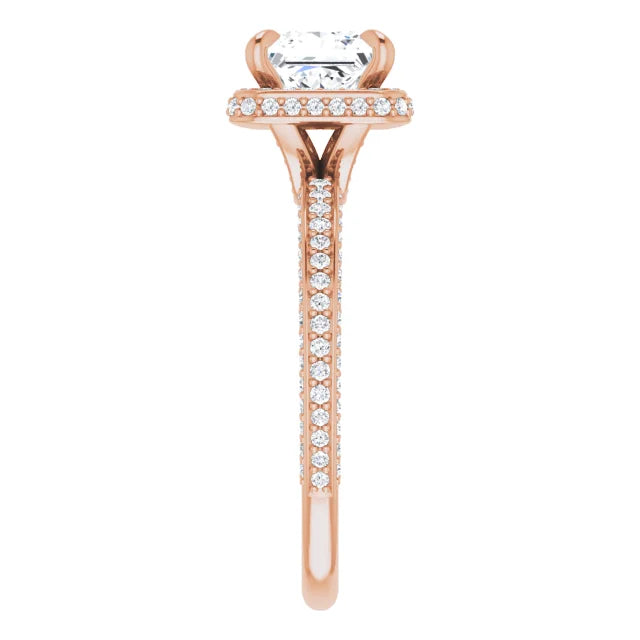 Princess Rose Gold Halo Pave Style Moissanite Engagement Ring