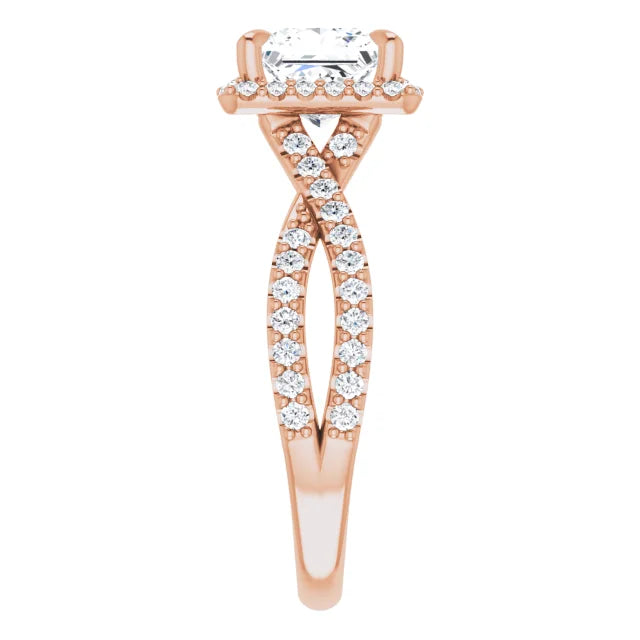 Princess Rose Gold Twist Band Halo Moissanite Engagement Ring