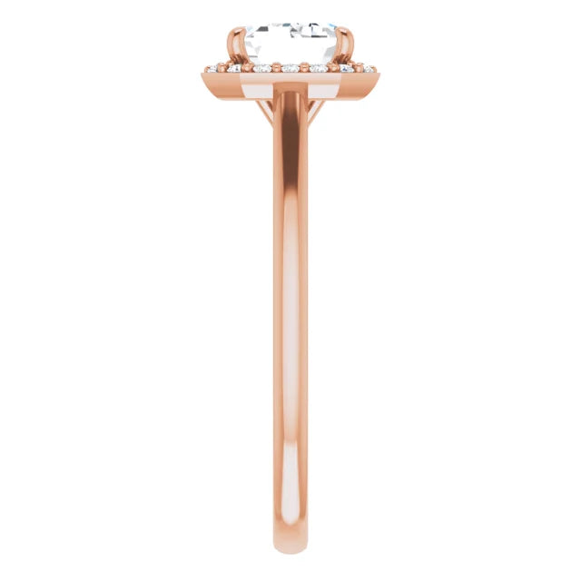 Emerald Rose Gold East West Halo Moissanite Engagement Ring