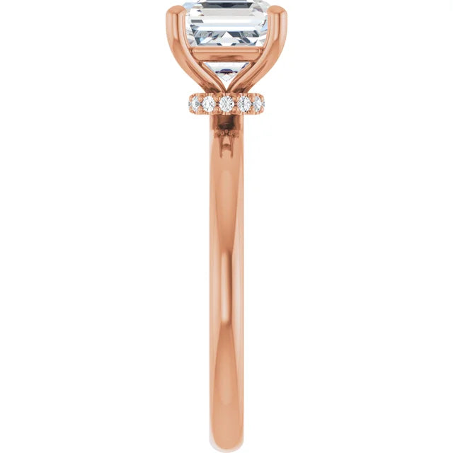Asscher Rose Gold Solitaire Moissanite Engagement Ring