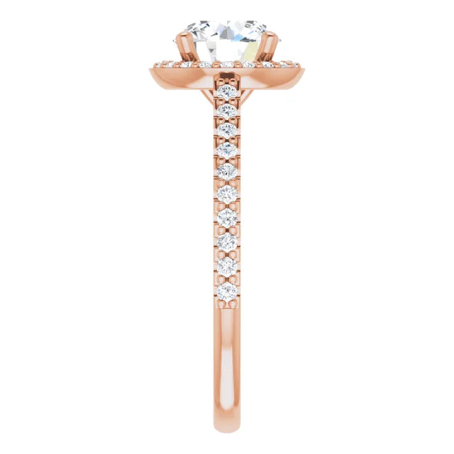 Round Brilliant Rose Gold Halo Moissanite Engagement Ring