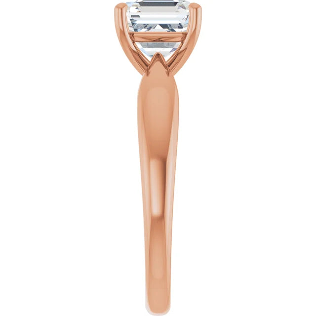 Asscher Rose Gold Solitaire Moissanite Engagement Ring