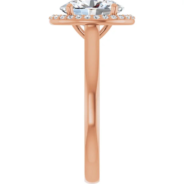 Rose Gold Oval Halo Solitaire Engagement Ring. Moissanite