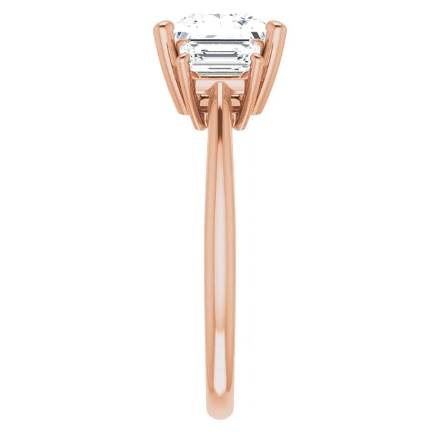 Princess Rose Gold Tri Stone Moissanite Engagement Ring