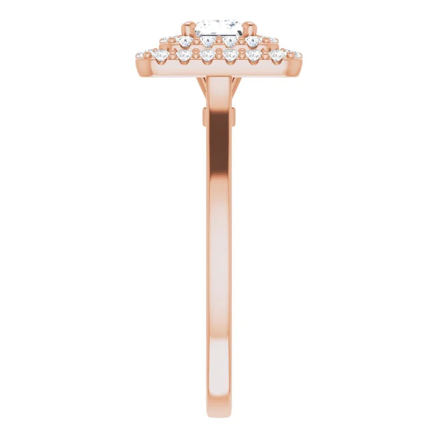 Princess Rose Gold Double Halo Solitaire Moissanite Engagement Ring