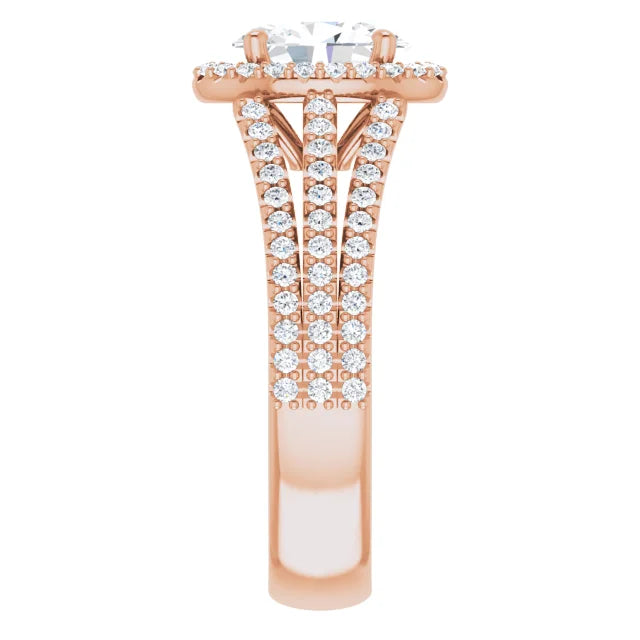 Oval Rose Gold Halo Split Pave Moissanite Engagement Ring