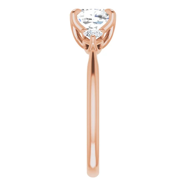 Cushion Rose Gold Tri Stone Moissanite Engagement Ring