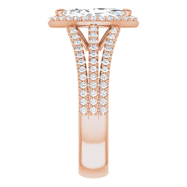 Marquise Rose Gold Halo Split Pave Moissanite Engagement Ring