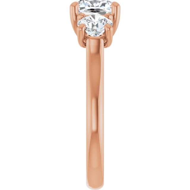 Cushion Rose Gold Tri Stone Moissanite Engagement Ring