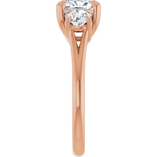Cushion Rose Gold Tri Stone Moissanite Engagement Ring