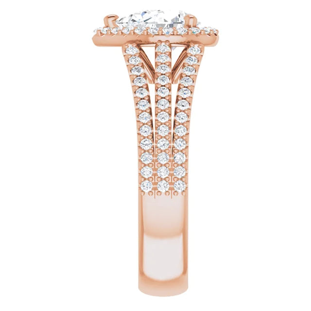 Pear Rose Gold Halo Split Pave Moissanite Engagement Ring