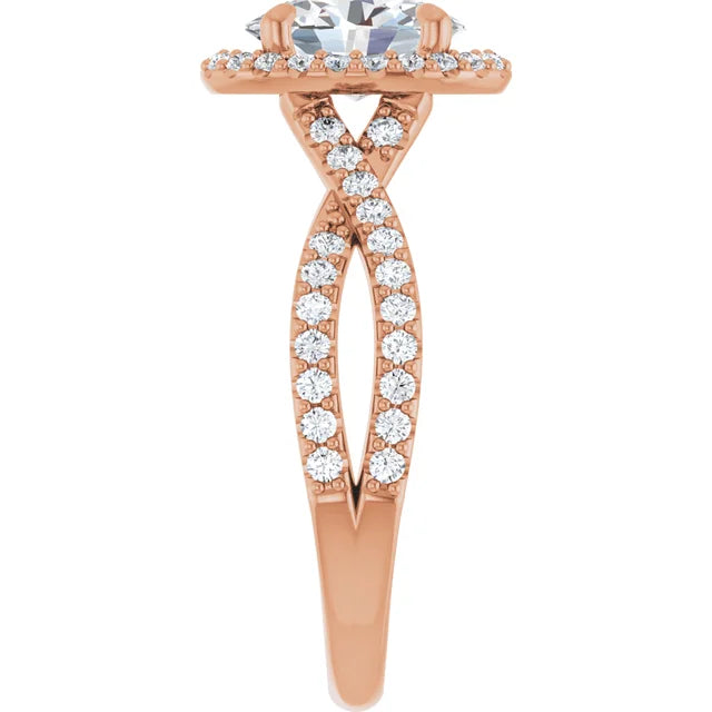 Oval Rose Gold Twist Band Halo Moissanite Engagement Ring