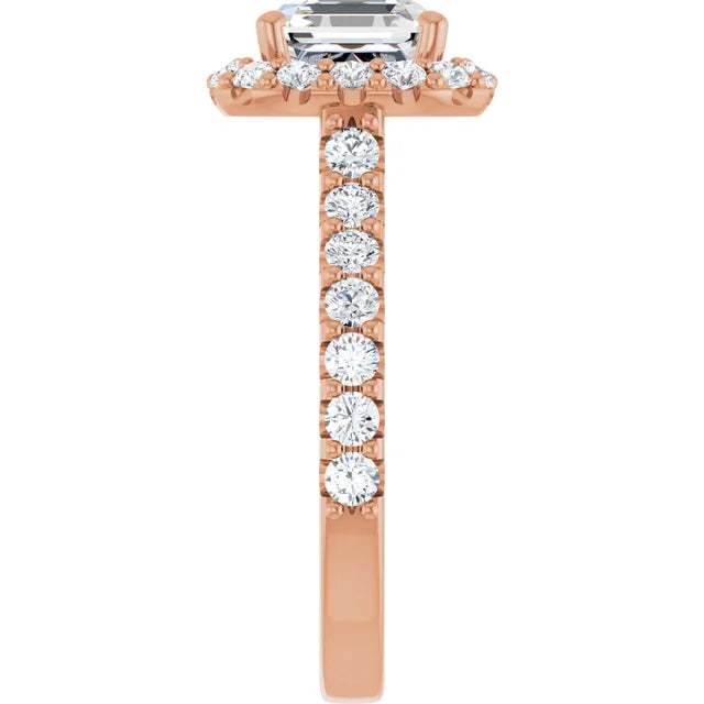 Asscher Rose Gold Halo Moissanite Engagement Ring