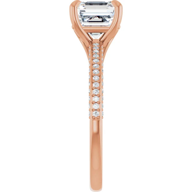 Asscher Rose Gold Pave Moissanite Engagement Ring