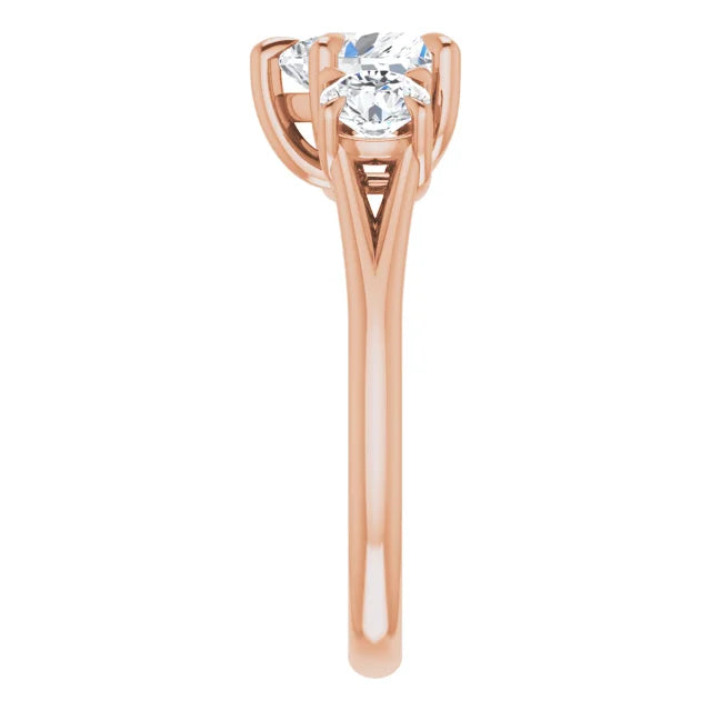 Heart Rose Gold Tri Stone Moissanite Engagement Ring