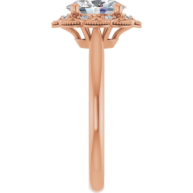 Oval Rose Gold Halo Moissanite Engagement Ring