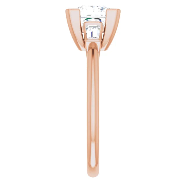 Princess Rose Gold Baguette Accent Moissanite Engagement Ring