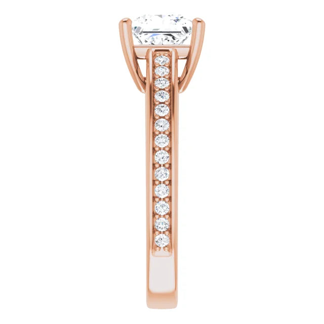 Princess Rose Gold Claw Set Style Moissanite Engagement Ring