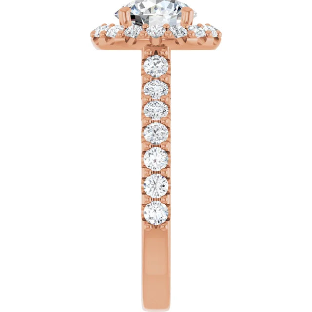 Round Brilliant Rose Gold Halo Moissanite Engagement Ring