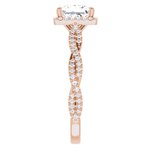 Princess Rose Gold Halo Twist Pave Moissanite Engagement Ring
