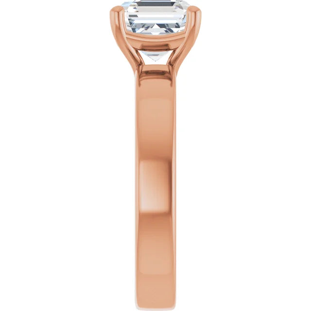 Asscher Rose Gold Wide Band Solitaire Moissanite Engagement Ring