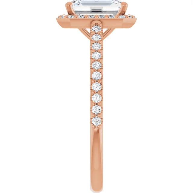 Emerald Rose Gold Halo Moissanite Engagement Ring