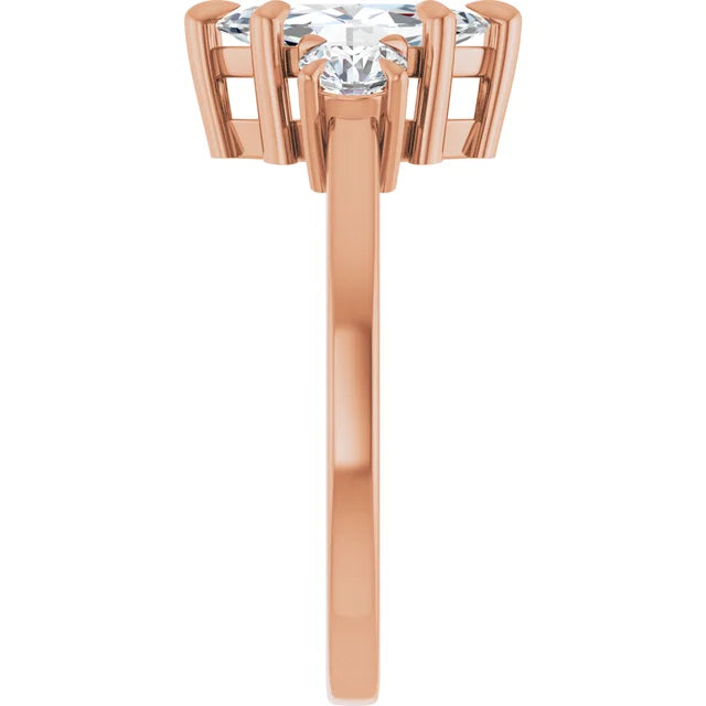 Marquise Rose Gold Tri Stone Moissanite Engagement Ring