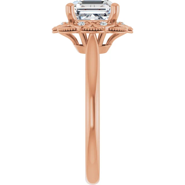 Asscher Rose Gold Halo Moissanite Engagement Ring