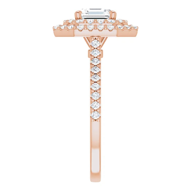 Asscher Double Halo Rose Gold Moissanite Engagement Ring
