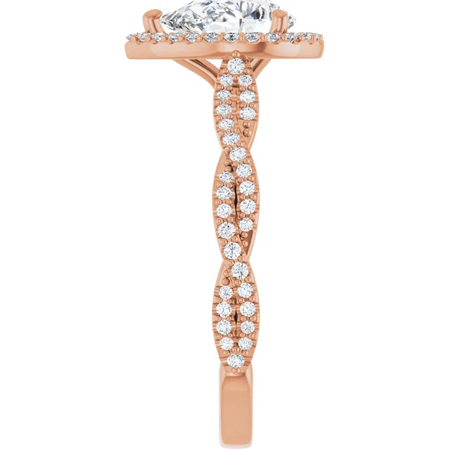 Pear Rose Gold Halo Twist Pave Moissanite Engagement Ring