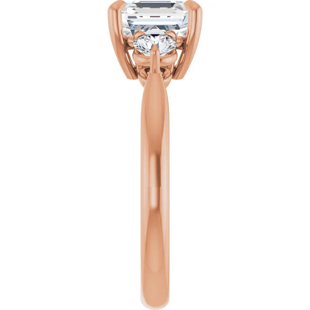 Asscher Rose Gold Tri Stone Moissanite Engagement Ring