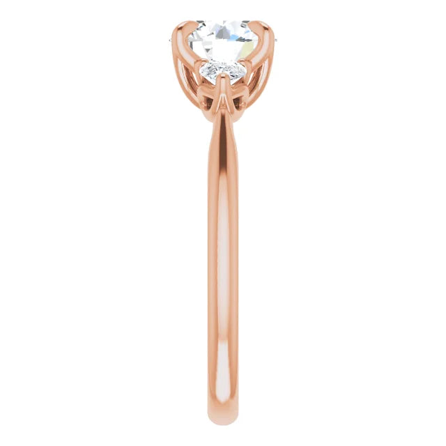 Round Brilliant Rose Gold Tri Stone Moissanite Engagement Ring