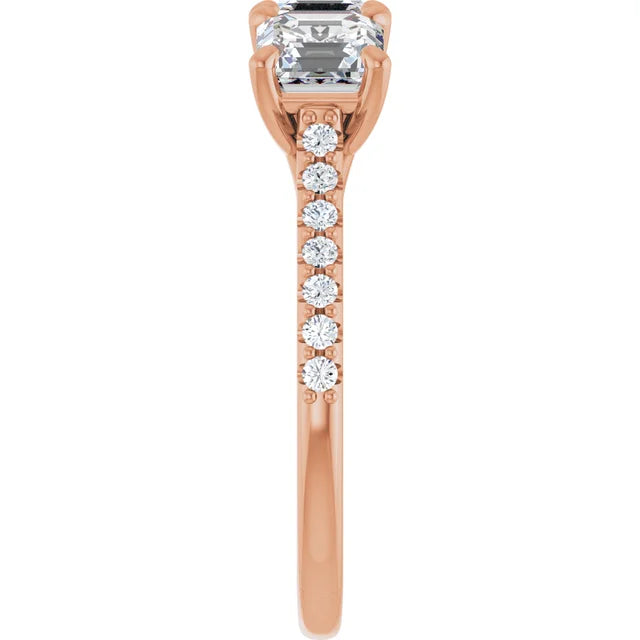 Cushion Rose Gold Tri Stone Moissanite Engagement Ring