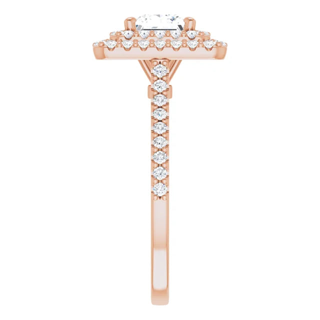 Princess Double Halo Rose Gold Moissanite Engagement Ring