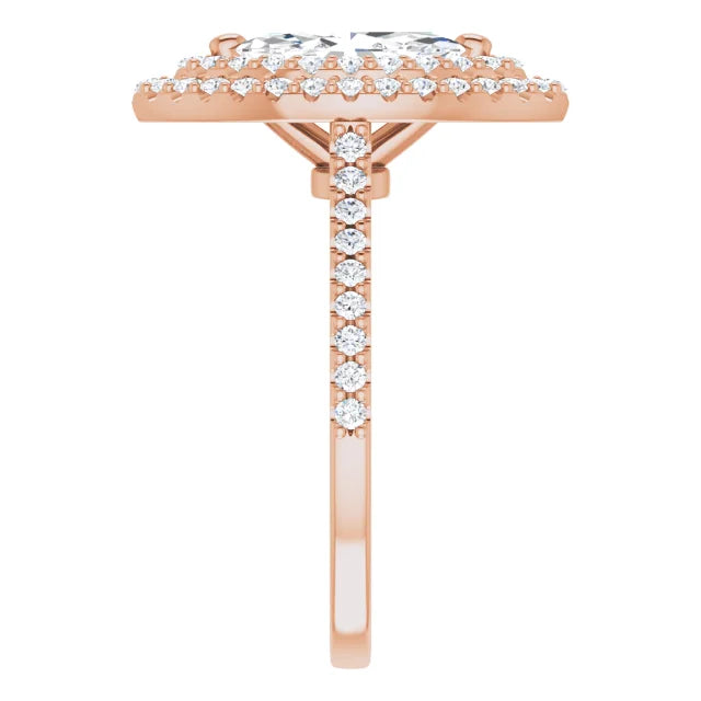 Marquise Double Halo White & Rose Gold Moissanite Engagement Ring